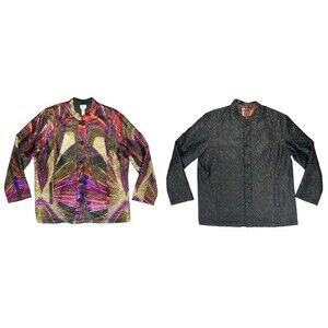Chico's Blazer XL Shiny Colorful Abstract Design Reversible Black Vintage Coat